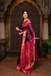 Parampara ~ Handloom Pure Silk Maharani Paithani with Majestic Maharani Pallu in Wine - verymuchindian.com