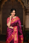 Parampara ~ Handloom Pure Silk Maharani Paithani with Majestic Maharani Pallu in Wine - verymuchindian.com