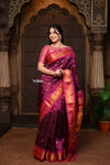 Parampara ~ Handloom Pure Silk Maharani Paithani with Majestic Maharani Pallu in Wine - verymuchindian.com