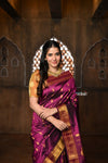 Parampara ~ Handloom Pure Silk Maharani Paithani with Majestic Maharani Pallu in Wine - verymuchindian.com