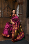 Parampara ~ Handloom Pure Silk Maharani Paithani with Majestic Maharani Pallu in Wine - verymuchindian.com