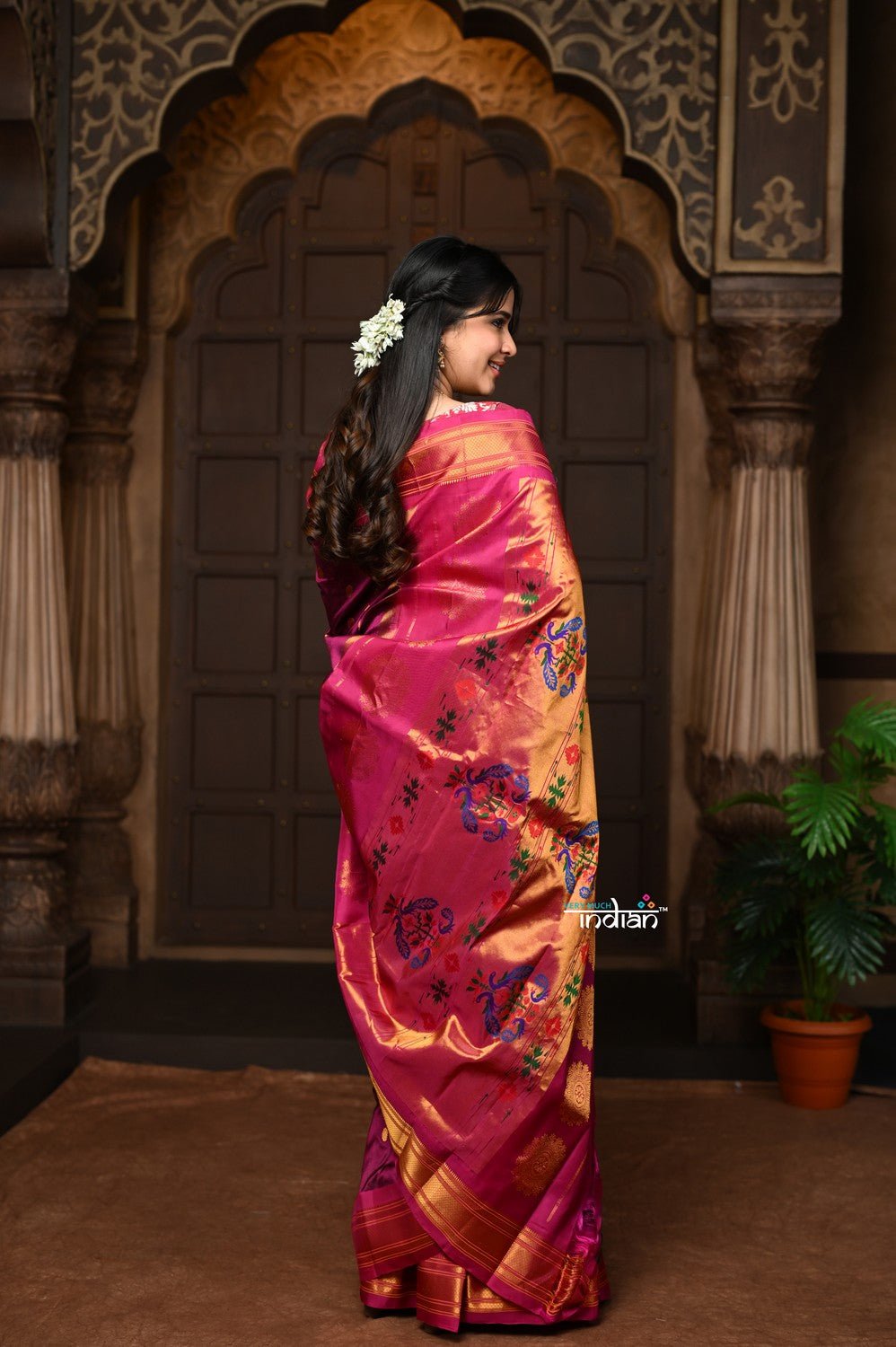 Parampara ~ Handloom Pure Silk Maharani Paithani with Majestic Maharani Pallu in Wine - verymuchindian.com