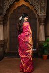 Parampara ~ Handloom Pure Silk Maharani Paithani with Majestic Maharani Pallu in Wine - verymuchindian.com