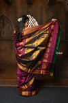 Parampara ~ Handloom Pure Silk Maharani Paithani with Majestic Maharani Pallu in Wine - verymuchindian.com