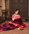 Parampara ~ Handloom Pure Silk Maharani Paithani with Majestic Maharani Pallu in Wine - verymuchindian.com
