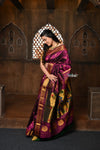 Parampara ~ Handloom Pure Silk Maharani Paithani with Majestic Maharani Pallu in Wine - verymuchindian.com