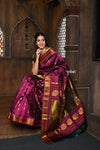 Parampara ~ Handloom Pure Silk Maharani Paithani with Majestic Maharani Pallu in Wine - verymuchindian.com