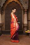 Parampara ~ Handloom Pure Silk Muniya Border Paithani Saree with Exclusive Parrot Pallu in Beautiful Plum Wine - verymuchindian.com