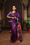 Parampara ~ Handloom Pure Silk Paithani Saree with Timeless Peacock Pallu in Bestselling Violet - verymuchindian.com
