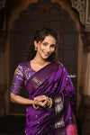 Parampara ~ Handloom Pure Silk Paithani Saree with Timeless Peacock Pallu in Bestselling Violet - verymuchindian.com