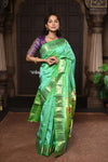 Parampara ~ Handloom Pure Silk Paithani Saree with Timeless Peacock Pallu in Pastel Green - verymuchindian.com