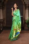 Parampara ~ Handloom Pure Silk Paithani Saree with Timeless Peacock Pallu in Pastel Green - verymuchindian.com