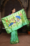 Parampara ~ Handloom Pure Silk Paithani Saree with Timeless Peacock Pallu in Pastel Green - verymuchindian.com