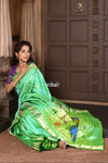 Parampara ~ Handloom Pure Silk Paithani Saree with Timeless Peacock Pallu in Pastel Green - verymuchindian.com