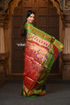 Parampara ~ Handloom Pure Silk Paithani Saree with Traditional Double Pallu in Dual Tone Blue Green - verymuchindian.com
