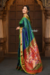 Parampara ~ Handloom Pure Silk Paithani Saree with Traditional Double Pallu in Dual Tone Blue Green - verymuchindian.com