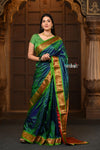 Parampara ~ Handloom Pure Silk Paithani Saree with Traditional Double Pallu in Dual Tone Blue Green - verymuchindian.com