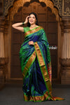 Parampara ~ Handloom Pure Silk Paithani Saree with Traditional Double Pallu in Dual Tone Blue Green - verymuchindian.com