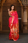 Parampara ~ Handloom Pure Silk Paithani Saree with Traditional Double Pallu in Rani Pink - verymuchindian.com