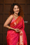 Parampara ~ Handloom Pure Silk Paithani Saree with Traditional Double Pallu in Rani Pink - verymuchindian.com
