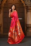 Parampara ~ Handloom Pure Silk Paithani Saree with Traditional Double Pallu in Rani Pink - verymuchindian.com