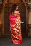 Parampara ~ Handloom Pure Silk Paithani Saree with Traditional Double Pallu in Rani Pink - verymuchindian.com