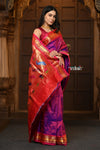 Parampara ~ Handloom Pure Silk Paithani Saree with Traditional Peacock Lotus Pallu ~ Delight Pink - verymuchindian.com
