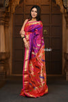 Parampara ~ Handloom Pure Silk Paithani Saree with Traditional Peacock Lotus Pallu ~ Delight Pink - verymuchindian.com