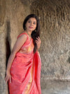 Parampara ~ Handloom Pure Silk Paithani Saree with Traditional Peacock Lotus Pallu ~ Peach - verymuchindian.com