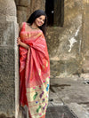 Parampara ~ Handloom Pure Silk Paithani Saree with Traditional Peacock Lotus Pallu ~ Peach - verymuchindian.com