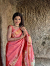 Parampara ~ Handloom Pure Silk Paithani Saree with Traditional Peacock Lotus Pallu ~ Peach - verymuchindian.com