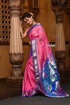 Parampara ~ Handloom Pure Silk Paithani Saree with Traditional Peacock Pallu ~ Fancy Pink - verymuchindian.com