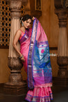 Parampara ~ Handloom Pure Silk Paithani Saree with Traditional Peacock Pallu ~ Fancy Pink - verymuchindian.com