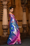 Parampara ~ Handloom Pure Silk Paithani Saree with Traditional Peacock Pallu ~ Fancy Pink - verymuchindian.com