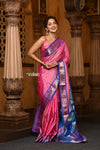 Parampara ~ Handloom Pure Silk Paithani Saree with Traditional Peacock Pallu ~ Fancy Pink - verymuchindian.com