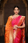 Parampara ~ Handloom Pure Silk Paithani with Muniya Border, Peacock Motifs & Floral Peacock Pallu in Regal Rani Pink. ( Availalble in circular buttas) - verymuchindian.com
