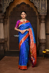 Parampara ~ Handloom Pure Silk Paithani with Signature Muniya Border & Majestic Swan Pallu in Rare Powder Blue - verymuchindian.com