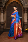 Parampara ~ Handloom Pure Silk Paithani with Signature Muniya Border & Majestic Swan Pallu in Rare Powder Blue - verymuchindian.com