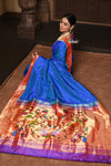 Parampara ~ Handloom Pure Silk Paithani with Signature Muniya Border & Majestic Swan Pallu in Rare Powder Blue - verymuchindian.com