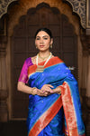 Parampara ~ Handloom Pure Silk Paithani with Signature Muniya Border & Majestic Swan Pallu in Rare Powder Blue - verymuchindian.com