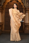 Parampara ~ Handloom Silk Tissue Chanderi Saree With Sleek Border~ Beige - verymuchindian.com