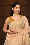 Parampara ~ Handloom Silk Tissue Chanderi Saree With Sleek Border~ Beige - verymuchindian.com