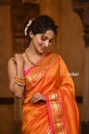Parampara ~ Limited Edition Pure Silk Paithani with Asawali Pallu & Asawali Buttis in Exquisite Yellow with Pink Unique Pallu - verymuchindian.com