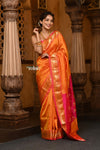 Parampara ~ Limited Edition Pure Silk Paithani with Asawali Pallu & Asawali Buttis in Exquisite Yellow with Pink Unique Pallu - verymuchindian.com