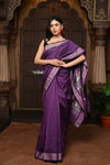 Parampara ~ Pure Cotton Paithani Saree with Exquisite Asawali Pallu in Gleaming Violet - verymuchindian.com