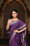 Parampara ~ Pure Cotton Paithani Saree with Exquisite Asawali Pallu in Gleaming Violet - verymuchindian.com