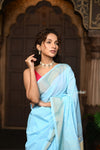 Parampara ~ Pure Cotton Paithani Saree with Exquisite Parrot Pallu in Powder Blue - verymuchindian.com