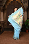 Parampara ~ Pure Cotton Paithani Saree with Exquisite Parrot Pallu in Powder Blue - verymuchindian.com