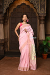 Parampara ~ Pure Cotton Paithani Saree with Exquisite Peacock Pallu in Blush Pink - verymuchindian.com