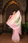 Parampara ~ Pure Cotton Paithani Saree with Exquisite Peacock Pallu in Blush Pink - verymuchindian.com